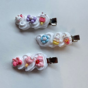 Three Set White Decoden Hairclips Bunny Sprinkle Cream Cute Kawaii Clip***1in x 3in