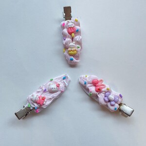 Three Set Pink Decoden Hairclips Bunny Sprinkle Cream Cute Kawaii Clip***1in x 3in
