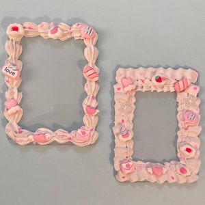 Single White Pink Decoden Cream Cute Kawaii Valentines Photocard Protector Sleeve Toploader Kpop*** 3in by 4in