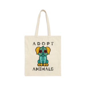 Adopt Animals Halloween Dog Bag | Day of the Dead Animal | Cotton Canvas Tote Bag