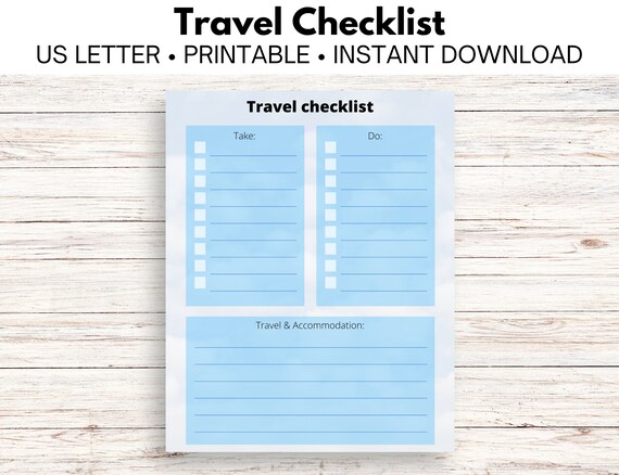 Travel Checklist Printable Organize Your Trip Print Your - Etsy