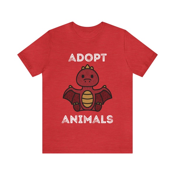 Adopt Animals T-Shirt | Red Dinosaur with Wings Shirt | Animal Lover Gift | Unisex Jersey Short Sleeve Tee