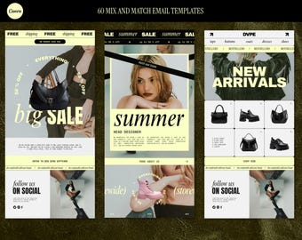 60 mixa och matcha nyhetsbrevsmallar för mode, redigerbara i Canva, design av marknadsföringsutskick, produktmarknadsföring, digital nedladdning