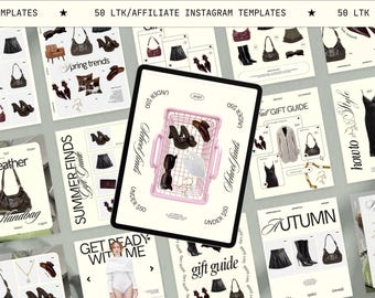 50 LTK Instagram Canva-mallar | Estetiska resepresentguider och produktkollage-kit | Anpassningsbart mode- och sociala medieinnehållskit
