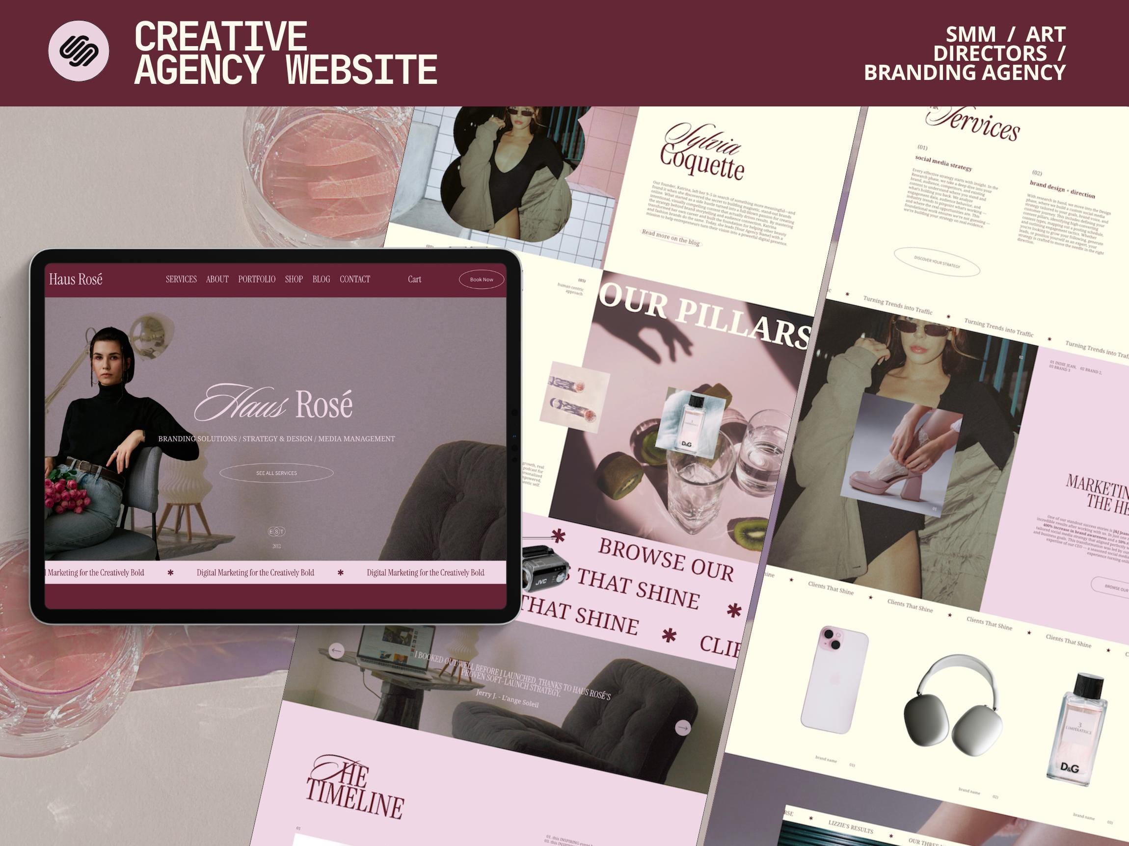 Branding Agency Website | Squarespace Template For Creative Agency | Social Media Manager Site | Digital Marketing | Virtual Assistant