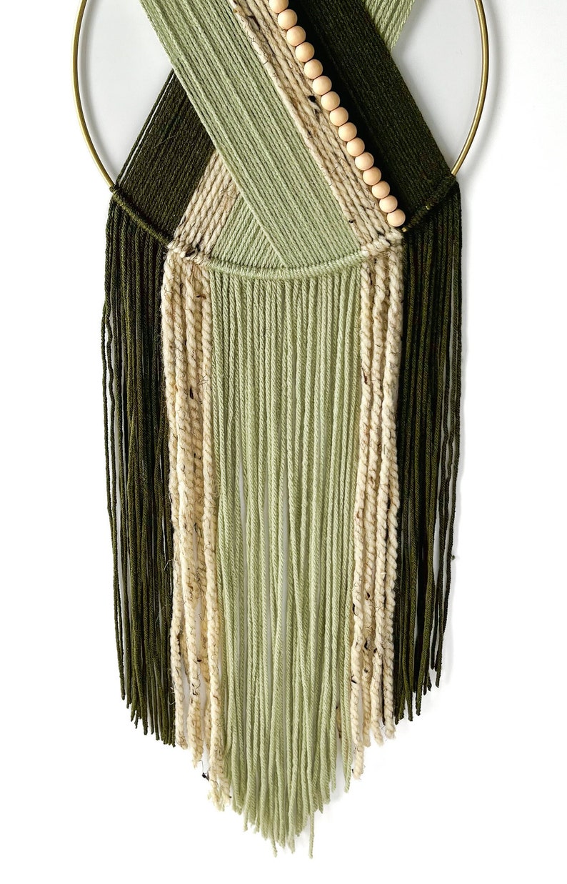 Sage Forest Green and Beige Yarn Wall Hanging / Neutral Wall - Etsy