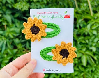 Crochet Sunflower Hair Clips  For Styling | Girl Snap Clips | Baby Barrette | Ideal Gifts for Toddler and Girls