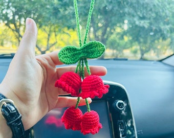 Crochet Tulip Car Accessory |  Charming Rear View Mirror Hanger | Perfect Gift For Women and Teens |