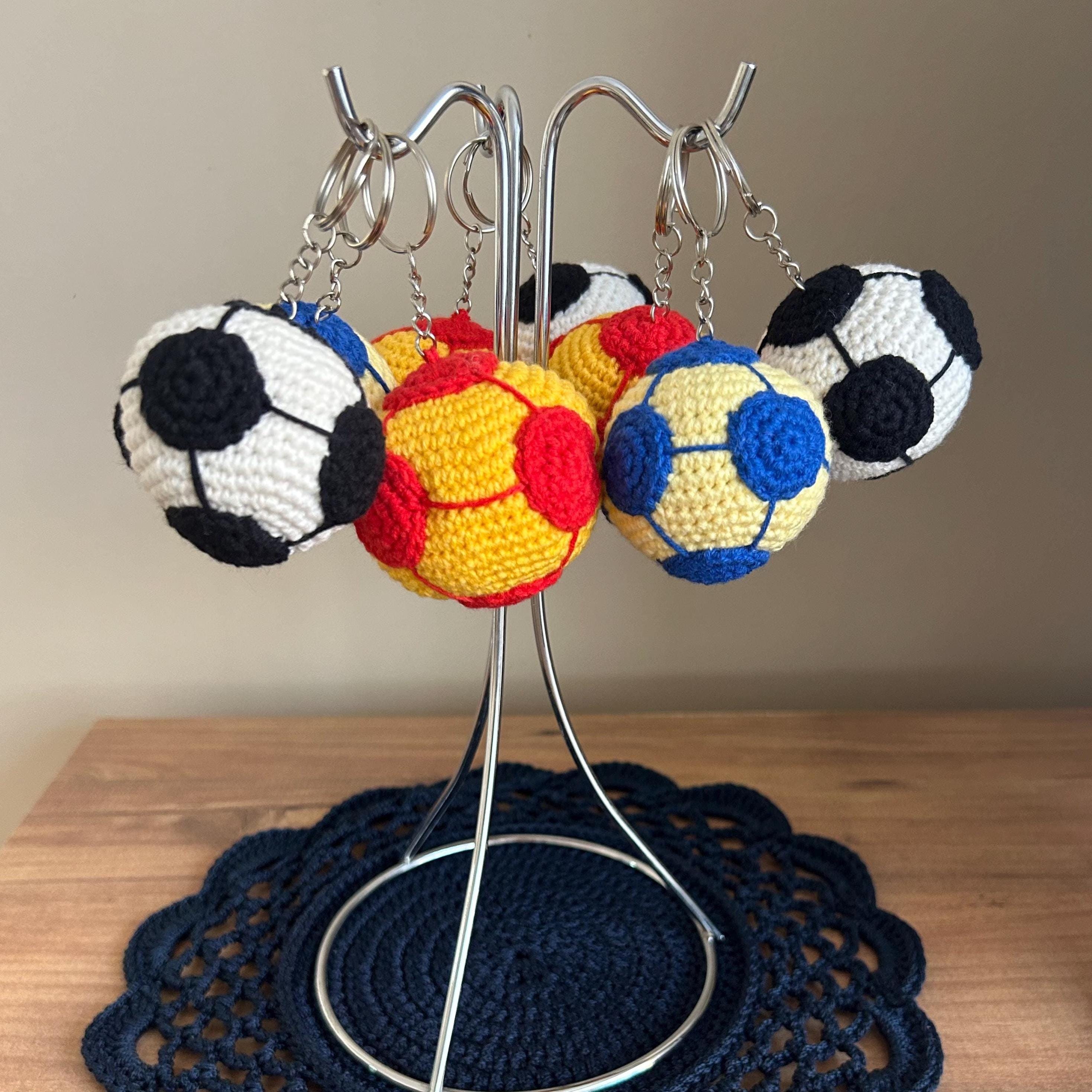 Handmade Crochet Soccer Ball Keychain, Cute Sports Key Ring, Soccer Fan Gift, Football Lover Keychain, Backpack Charm, Team Gift Idea