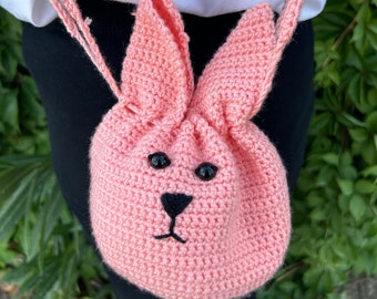 Sac à dos lapin avec cordon de serrage au crochet pour fille - Sac fait main sur le thème du lapin, parfait pour un usage quotidien, mignon et durable, accessoire unique