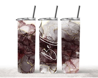 Personalized Deep Purple and Grey Alcohol Ink 20 oz. Metal Skinny Tumbler