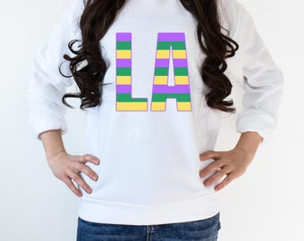 Mardi Gras LA Sweatshirt – Louisiana Pride Sweatshirt– Purple, Green & Gold Stripes – Unisex Carnival Shirt