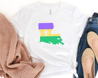 Mardi Gras Louisiana Shirt – Fleur de Lis State Tee, Carnival Season T-Shirt, Louisiana Pride, Fat Tuesday Outfit, NOLA Festival Shirt