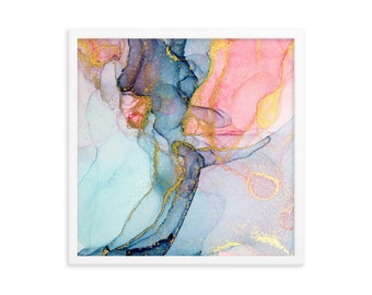 Pink, Blue and Gold Alcohol Ink Framed poster