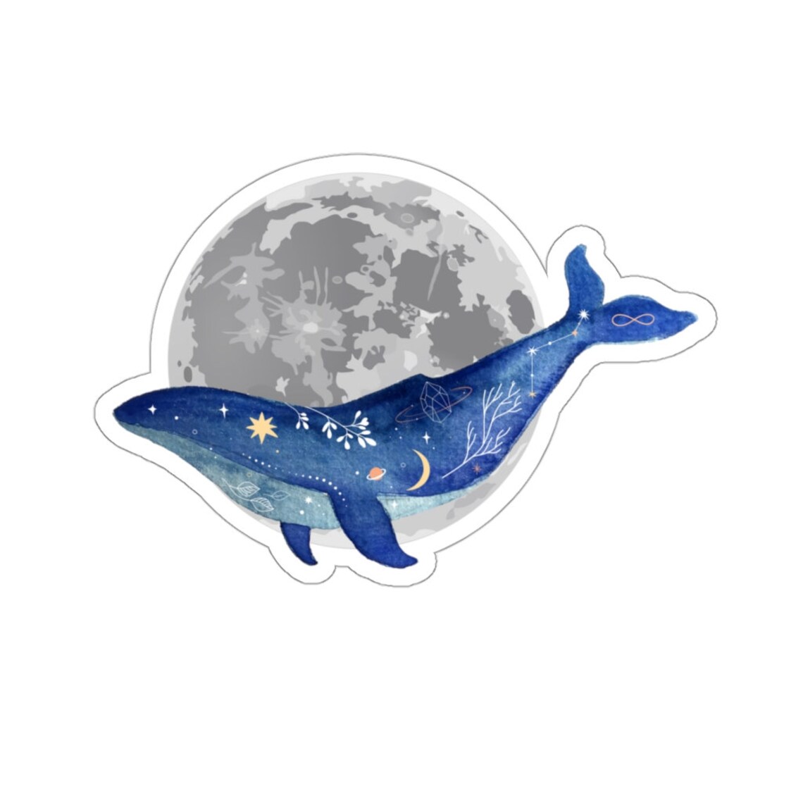 Blue Whale Sticker, Celestial Sticker, Moon Sticker, Trippy Sticker ...