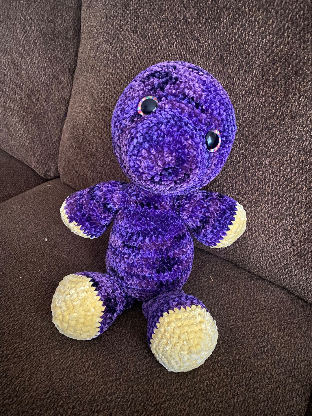 Jumbo Purple Crochet Brontosaurus, Handmade Velvet Stuffed Animal, Gift