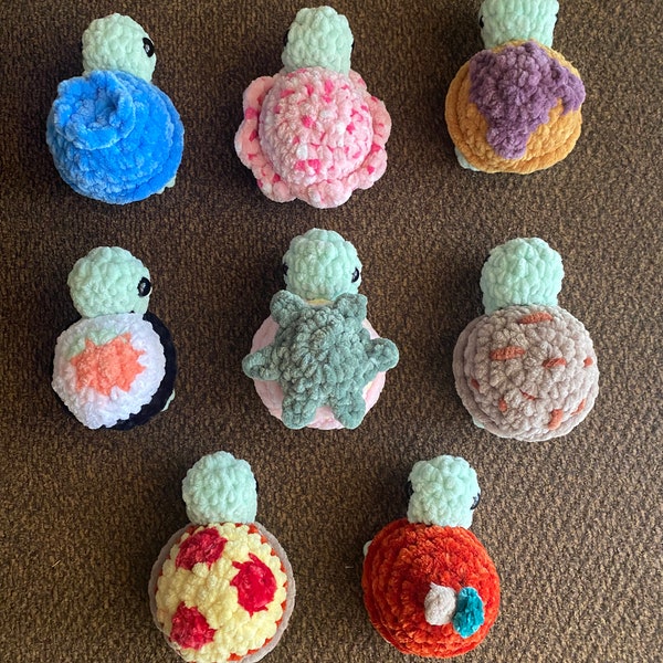 Made To Order Mini Food Crochet Turtles, Handmade Tortoise Plushie, Small Amigurumi Stress Ball, Squishy Turtles,