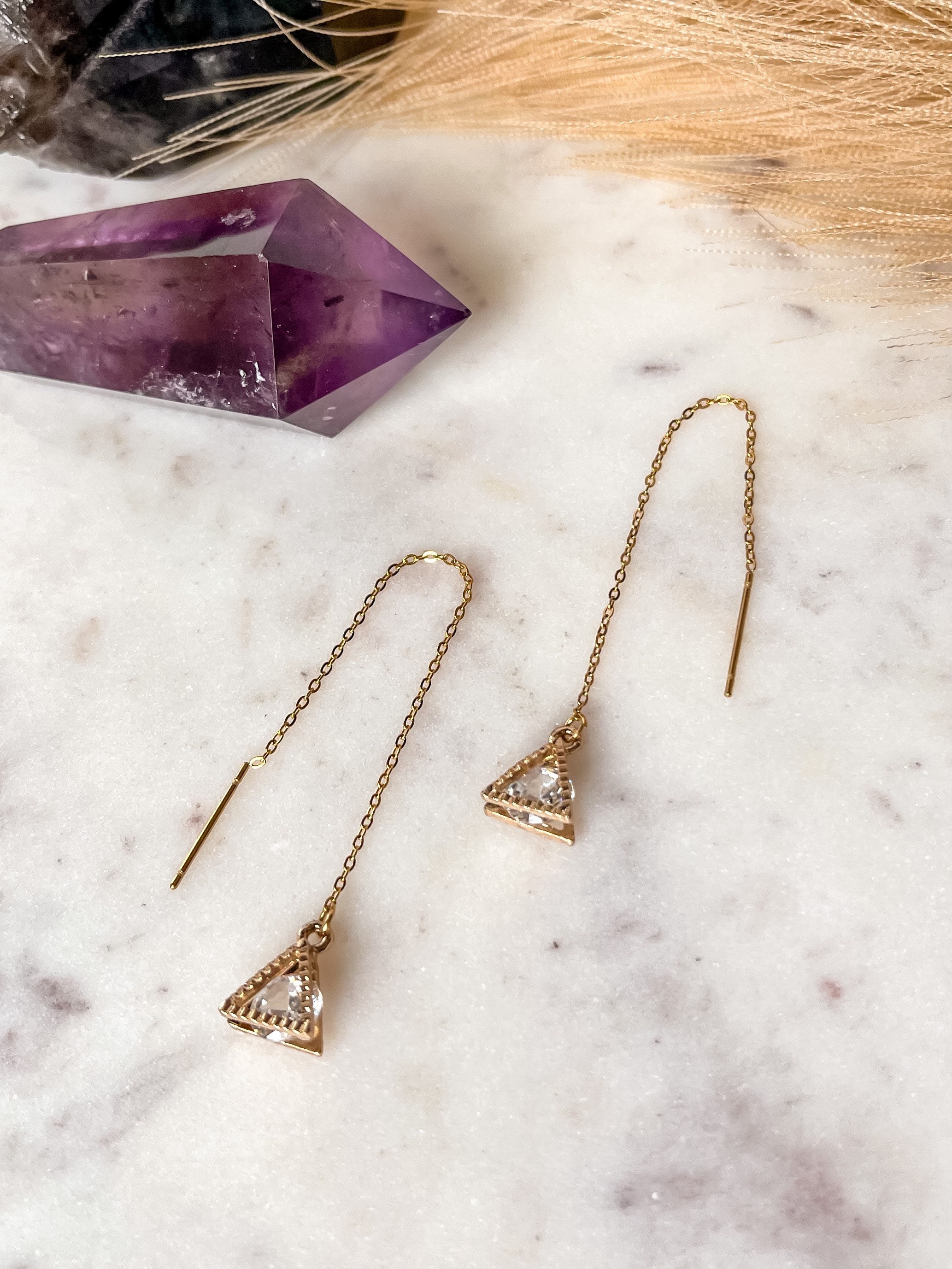 Gold or Silver Threader Earrings. Triangle Diamond Threader Etsy