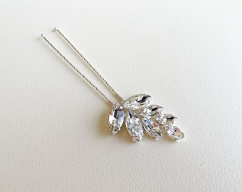 Sparkly crystal wedding hair pin, silver leaf bridal hair piece, minimalist wedding hair pin, hair accessory for bride