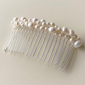 Freshwater pearl hair piece, bridal hair comb, silver wedding headpiece, hair accessory for bride image 1