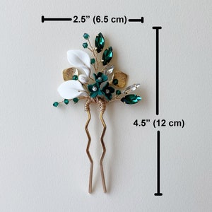 Emerald clay flower and leaf hair pin, bridal hair piece, wedding hair pin image 2