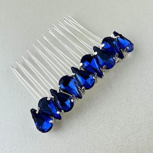 Cobalt blue wedding hair piece, small crystal hair comb, &quot;something blue&quot; hair accessory -- FELICITY