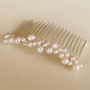 Freshwater pearl hair piece, bridal hair comb, silver wedding headpiece, hair accessory for bride image 4