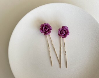 Pink rose hair pin set, 2 bridal hair pins, floral wedding hair piece, Flower hair accessories