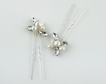 Freshwater pearl and crystal wedding hair pins, silver bridal hair piece, hair pins for bride, hair accessories for wedding