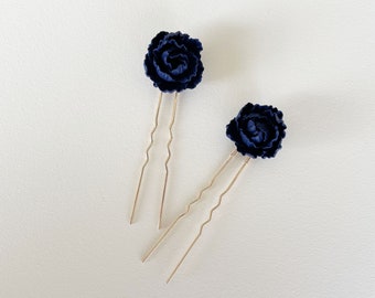 Navy blue clay flower wedding hair piece, floral hair pin, dark blue hair accessory