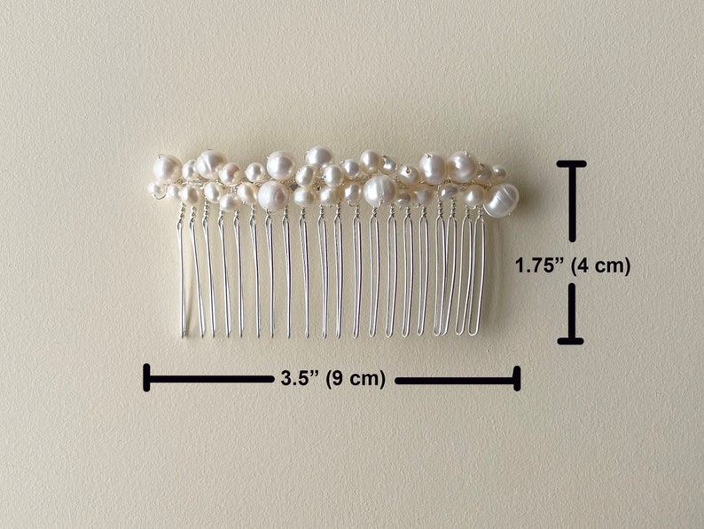 Freshwater pearl hair piece, bridal hair comb, silver wedding headpiece, hair accessory for bride image 3