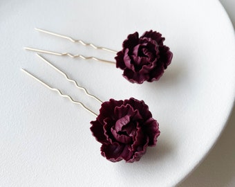 Burgundy flower wedding hair piece, floral hair pin, headpiece for bride,