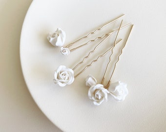 Rose wedding hair pin set, Floral bridal hair piece, Gold Hair pins, Flower hair pins, Hair accessory for bride