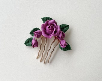 Pièce de cheveux de mariage rose, coiffe de mariée fleur, peigne à cheveux floral, postiche pour mariée ou demoiselle d'honneur