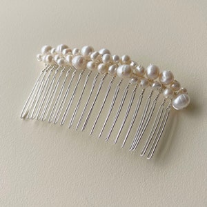 Freshwater pearl hair piece, bridal hair comb, silver wedding headpiece, hair accessory for bride image 5