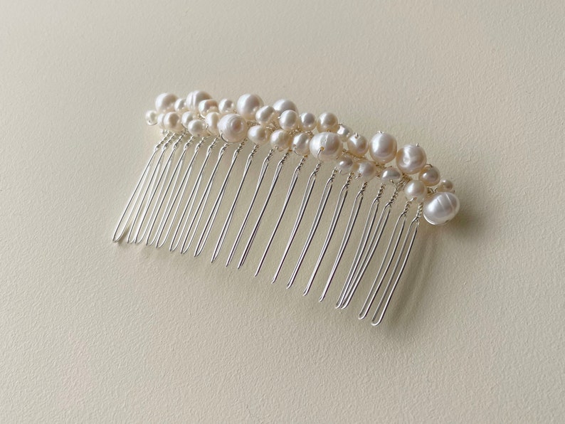 Freshwater pearl hair piece, bridal hair comb, silver wedding headpiece, hair accessory for bride image 5