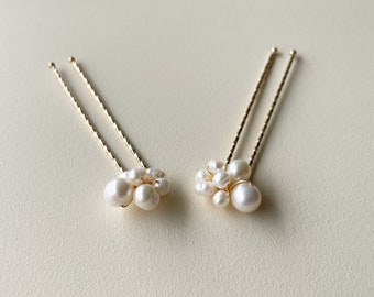 Épingle à cheveux de mariage en or perle d'eau douce classique minimaliste, morceau de cheveux en grappe de perles, accessoire de cheveux de mariée en perles simple