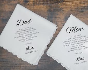 Personalized Wedding Handkerchief, Parents of Bride Gift, Wedding Gift for Parents, Custom Handkerchief, Personalized Handkerchief