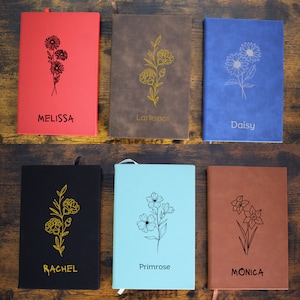 Diario personalizzato con fiore di nascita: quaderno personalizzato con incisione, diario personalizzato, quaderno personalizzato, diario, regalo di compleanno