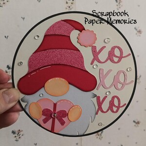 Premade Paper Pieces, Scrapbook Piece,  scrapbook title piece, circle title, scrapbook layout, Valentine&#39;s theme, door sign, Valentine gnomo