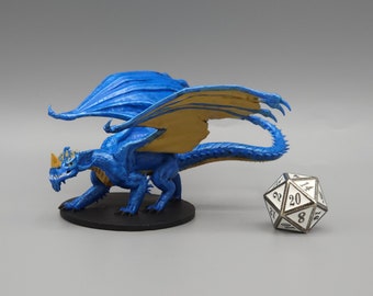 BEHOLD! A Young Blue Dragon Miniature! Hand Painted or Primed - D&D / TTRPG Minis - 14k Resin 3D Printed for Ultra-Fine Details!