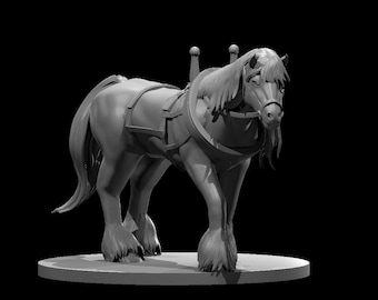 BEHOLD! A Draft Horse Miniature! Hand Painted or Primed - D&D / TTRPG Minis - 14k Resin 3D Printed for Ultra-Fine Details!