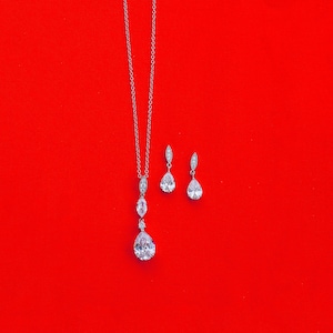 CZ Bridal Jewelry, Cubic Zirconia Wedding Jewelry Set, Wedding Jewelry, Bridesmaid Jewelry, Silver Bridal Jewelry, Silver Pendant Set, Gifts