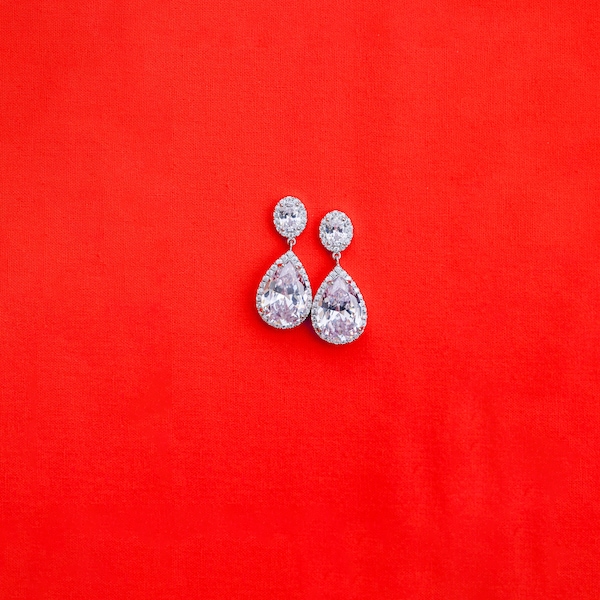 Pear Bridal Earrings, CZ Bride Earrings, Drop Wedding Earring, Oval Diamond Earring, Oval Stud Earring, Pear Wedding Jewelry, Bridesmaids