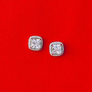 Square Wedding Earring, CZ Bride Jewelry, Square Stud Earring, Small Dainty Earring, Cubic Zirconia Earring, Bridesmaids Gift Set, Diamond