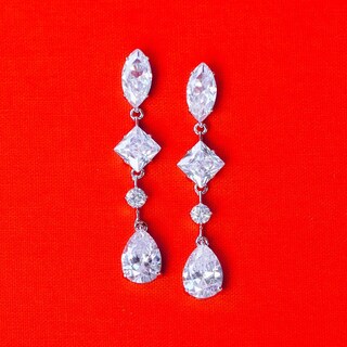 Orecchini A Goccia Oro Con Diamante Cz E Strass - Eleganti Orecchini Lunghi Geometrici Per Sposa, Matrimonio E Festa