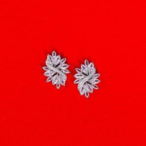 Dainty Bridal Jewelry, Floral Bride Earring, Leaf Wedding Earring, Flower Spiral Earring, Princess Bride Earring, CZ Wedding Earring, Burst