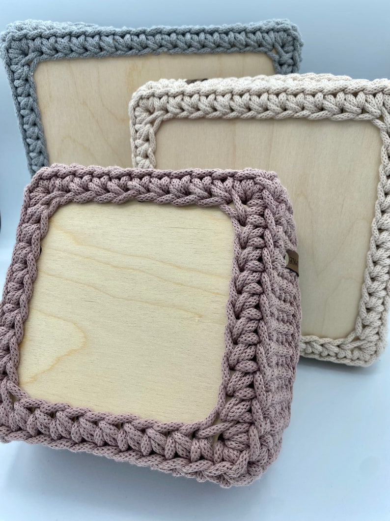 Panier au crochet carré, carré avec socle en bois, rangement, décoration Différentes tailles et couleurs disponibles image 4