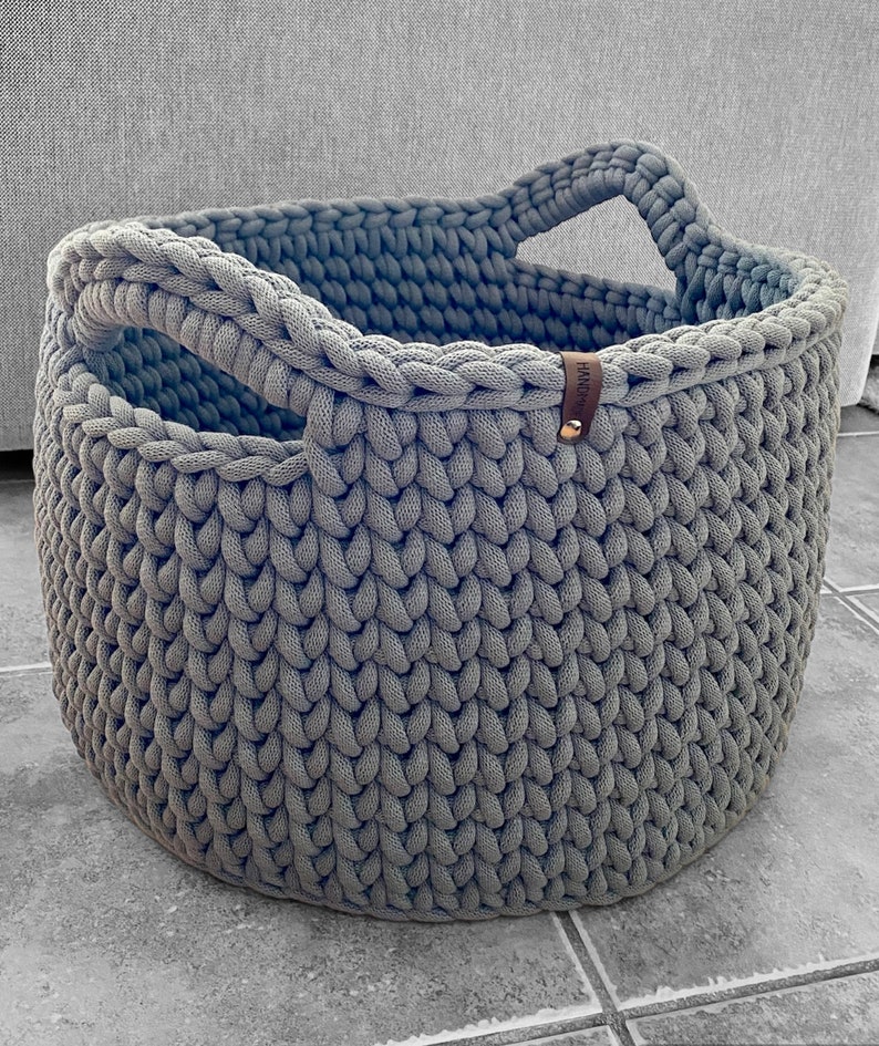 Crochet basket XL round with handles, large, storage, decoration, laundry basket different colors available image 2