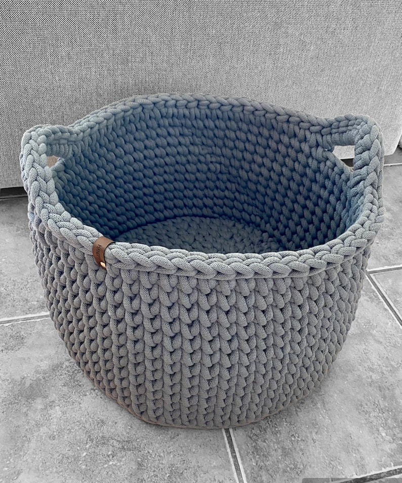 Crochet basket XL round with handles, large, storage, decoration, laundry basket different colors available image 5